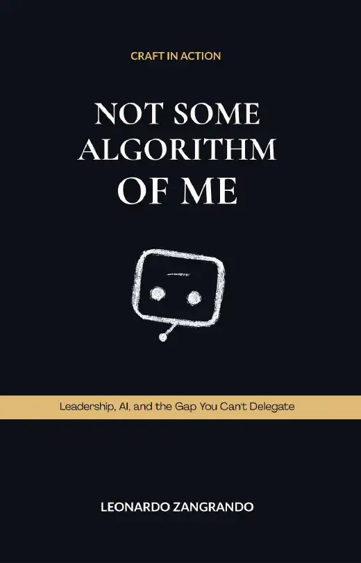 Book cover, dark navy. CRAFT IN ACTION in gold above the title NOT SOME ALGORITHM OF ME, with a hand-drawn white robot face beneath it.